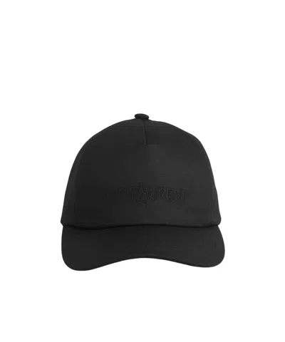 Saint Laurent Cotton And Linen Baseball Cap Men In Black