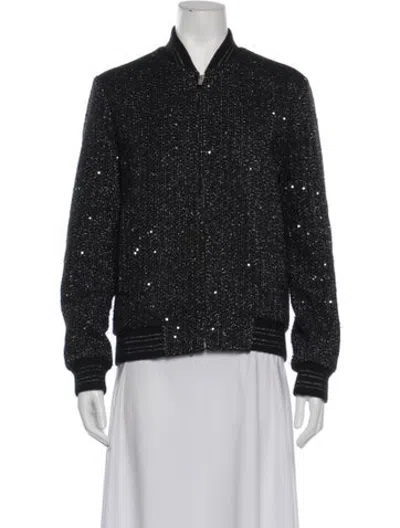 Pre-owned Saint Laurent Patterned Bomber Jacket In Black
