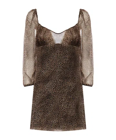 Saint Laurent Patterned Dress In Brown