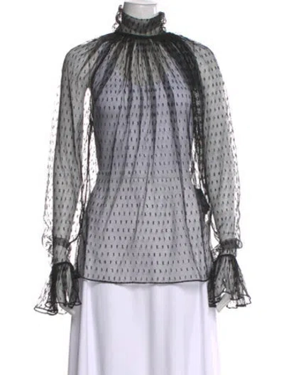 Pre-owned Saint Laurent Patterned Long Sleeve Blouse In Black
