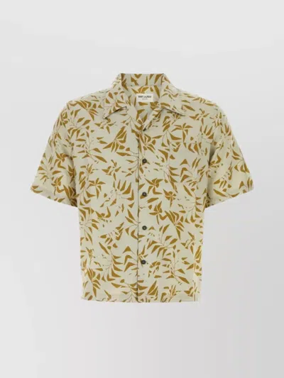Saint Laurent Hawaii Leaf-print Lyocell-blend Twill Shirt In Brown