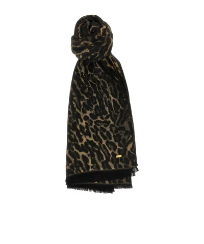 Saint Laurent Patterned Scarf In Brown