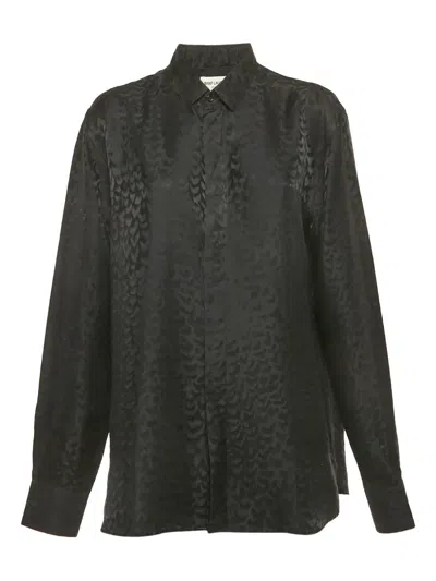 Pre-owned Saint Laurent Patterned Silk Satin Shirt In Black
