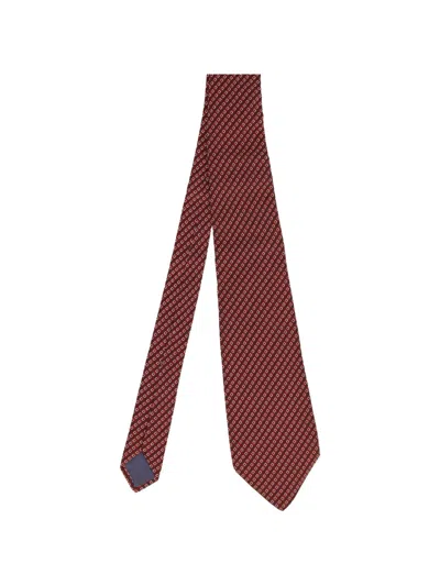Pre-owned Saint Laurent Patterned Silk Tie In Red