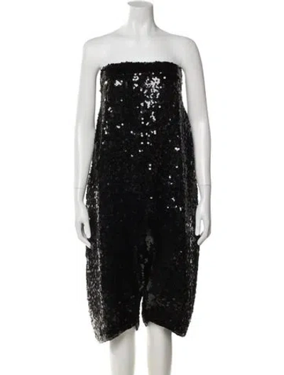 Pre-owned Saint Laurent Patterned Strapless Romper In Black