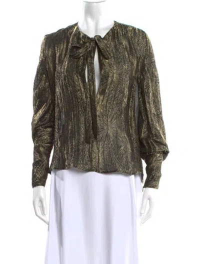 Pre-owned Saint Laurent Patterned Tie Neck Blouse In Gold