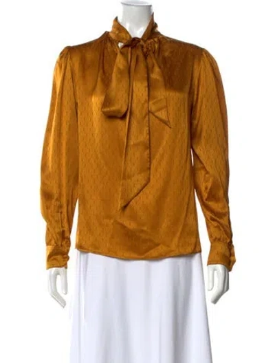 Pre-owned Saint Laurent Patterned Tie Neck Blouse In Gold