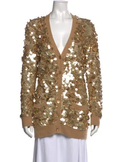 Pre-owned Saint Laurent Patterned V-neck Sweater In Neutral