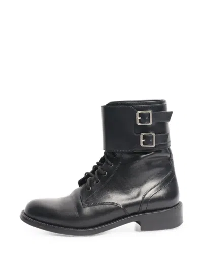 Pre-owned Saint Laurent Patti Buckle Combat Boots In Black