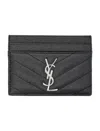 Saint Laurent Women Cassandre Leather Card Case In Black