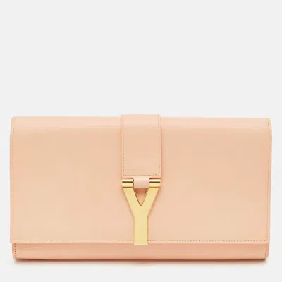 Pre-owned Saint Laurent Peach Leather Y Line Clutch In Orange