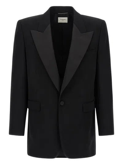 Saint Laurent Peak-lapel Single-breasted Blazer In Black
