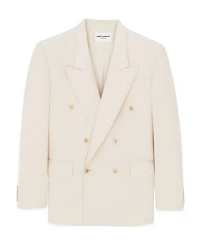 Saint Laurent Peak-lapels Wool Blazer In Off-white