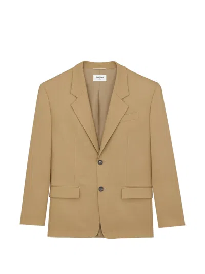 Saint Laurent Single-breasted Long-sleeved Jacket In Neutral