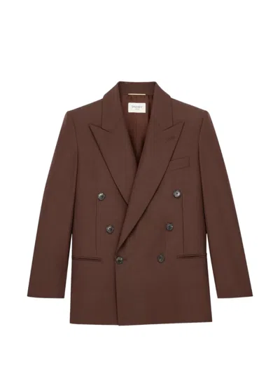 Saint Laurent Double Breasted Jacket Peak Lapel Design In Brown