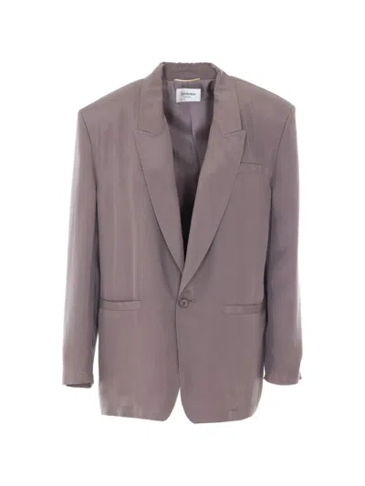 Saint Laurent Button-fastening Silk Jacket In Purple