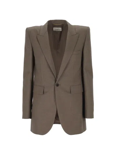 Saint Laurent Peak-lapels Single-breasted Blazer In Multi