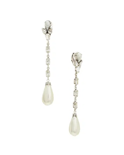 Saint Laurent Drop Clip-on Earrings With Faux Pearls In Silver