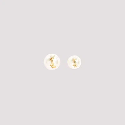 Saint Laurent Pearl Earrings With Monogram In Gold