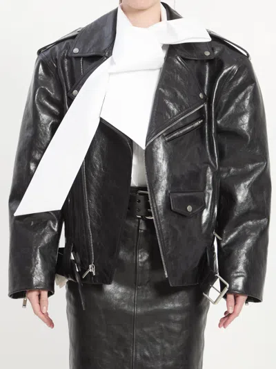 Saint Laurent Pebbled Leather Biker Jacket In Black