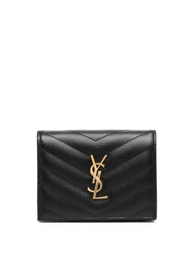 Saint Laurent Pebbled Logo Plaque Cardholder