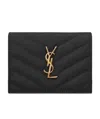 Saint Laurent Pebbled Logo Plaque Cardholder In Black