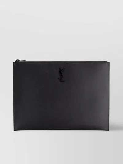 Saint Laurent Pebbled Rectangular Clutch Bag In Black