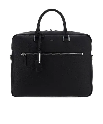 Saint Laurent Pebbled-texture Messenger Bag In Black