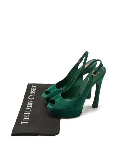 Pre-owned Saint Laurent Peep-toe Platform Pumps In Green