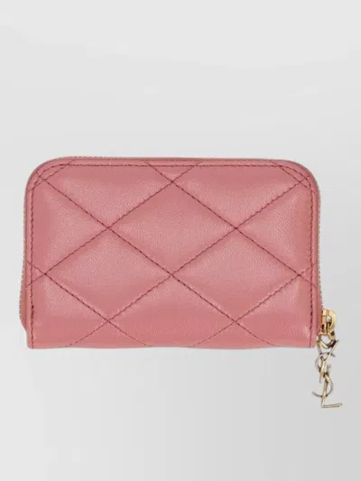 Saint Laurent Pegaso Xl Wallet Cardholder Quilted Hardware In Pink