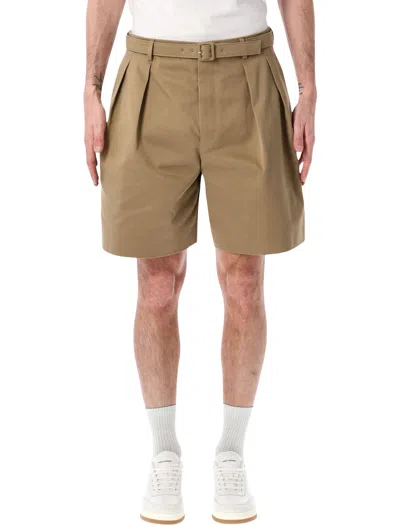 Saint Laurent Cotton Gabardine Tailored Shorts In Green