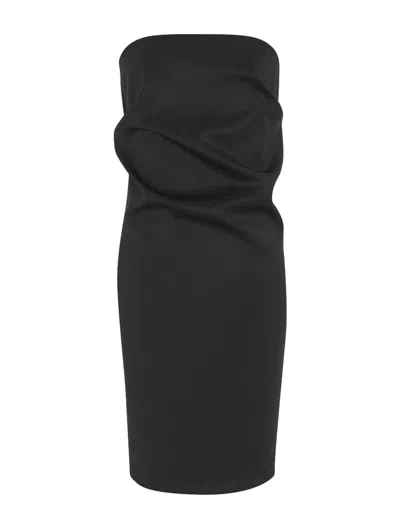 Saint Laurent Pencil Bustier Dress In Stretch Wool Satin In Black