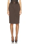 Saint Laurent Cotton Pencil Skirt In Dark Brown