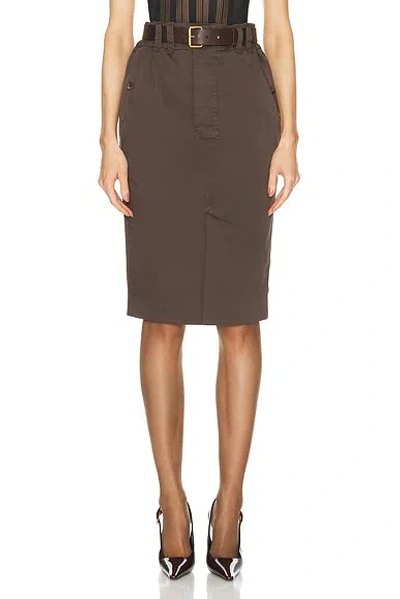 Saint Laurent Cotton Pencil Skirt In Brown