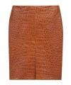 Saint Laurent Pencil Skirt In Crocodile-embossed Leather In Brown