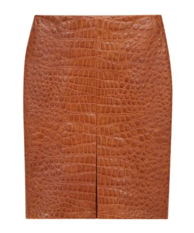 SAINT LAURENT PENCIL SKIRT IN CROCODILE-EMBOSSED LEATHER