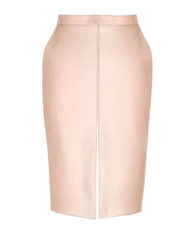 Saint Laurent Pencil Skirt In Metallic Leather In Pink
