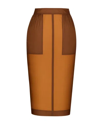 Saint Laurent Panel Pencil Midi Skirt In Yellow