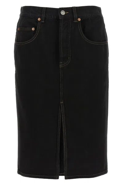 Saint Laurent Baggy Split-front Denim Pencil Skirt In Black