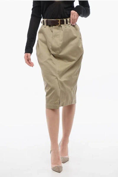 Saint Laurent Pencil Skirt With Leather Belt In Neutral
