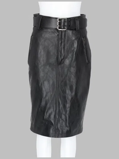 Saint Laurent Pencil Skirt With Leather Belt In Hammered Calfskin In Black