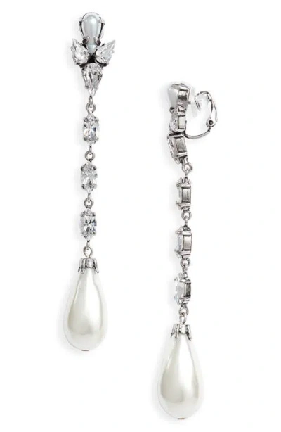 Saint Laurent Pendant Rhinestone & Faux Pearl Clip-on Earrings In Metallic