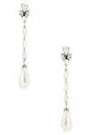 Saint Laurent Drop Clip-on Earrings With Faux Pearls In Argent Oxyde  Creme  & Crystal
