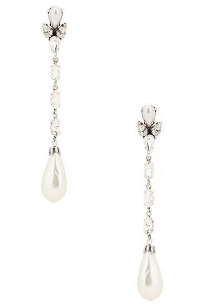 Saint Laurent Drop Clip-on Earrings With Faux Pearls In Silver