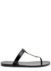Saint Laurent Cassandra Flat Sole Metallic Toe Strap Sandals In Black