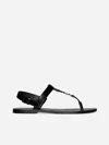 Saint Laurent Cassandre Glazed Leather Sandals In Black