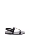Saint Laurent Black Sandals With Metal Cassandre On The Front And Adjustable Strap In Leather Woman In Black