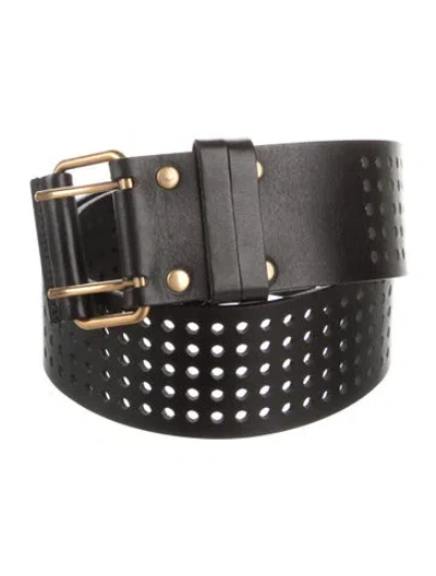 Pre-owned Saint Laurent Perforated Leather Belt Wide Belt In Black
