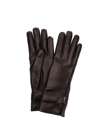 Saint Laurent `petit Logo` Gloves In Black  