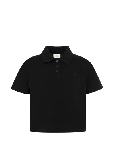 Saint Laurent Petit Polo Broderie In Black